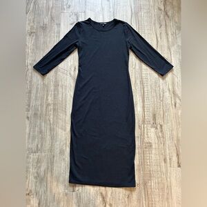 Fashion Nova Elegant Black Midi bodycon tight sexy Dress classic Timeless date L